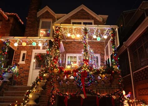 Christmas House Decoration Lights Display In The Suburban Brooklyn