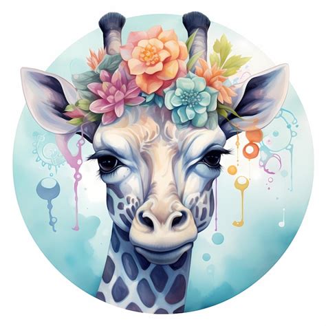 Premium Ai Image A Giraffe With Flowers On Its Head And A Picture Of