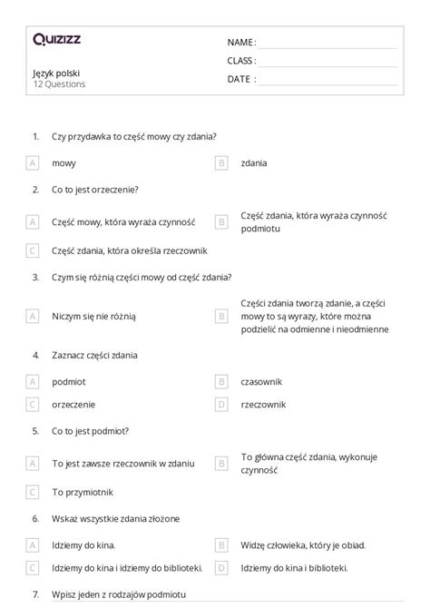 Ponad J Zyk Arkuszy Roboczych Dla Klasa W Quizizz Darmowe I Do Druku