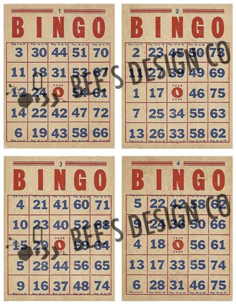 Vintage Bingo Cards Printable Downloadable Old Game Printable Bingo