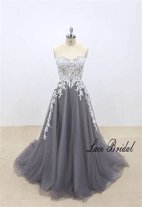 Dark Gray Tulle Wedding Dress Ivory Lace Wedding Dress With Etsy Artofit