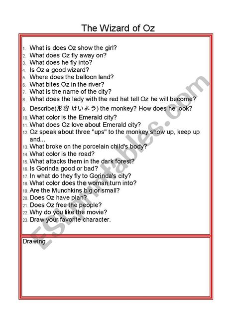 Wizard Of Oz Movie Questions Worksheet Question Bgs