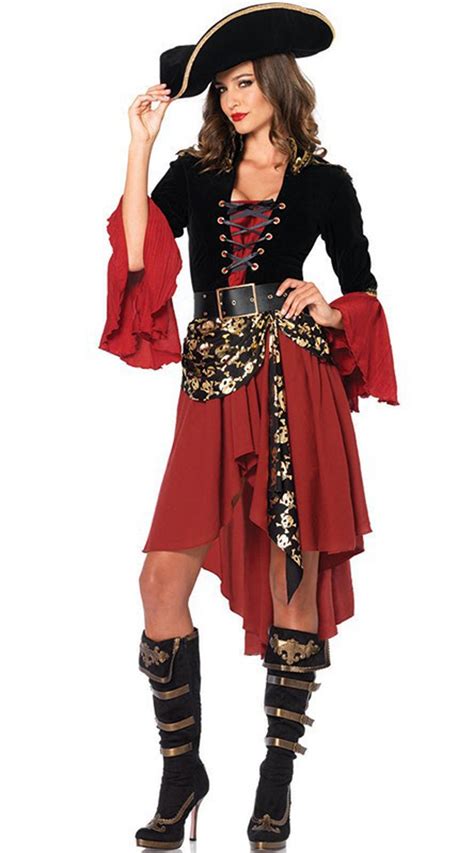 Vintage Pirate Costume Women Halloween Carnival Cosplay Dress Ancient