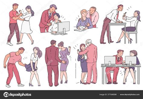 Set Of Men Sexually Harassing Women In Sketch Style Stock Vector Image