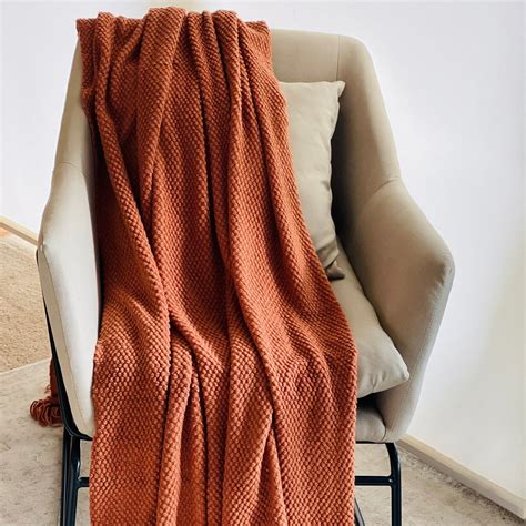 Rust Blanketburnt Orange Throw Nordic Soft Knitted Blanket Etsy