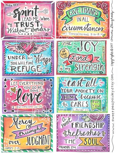 Printable Scripture Cards Watercolor Hand Drawn Inspirational Cards