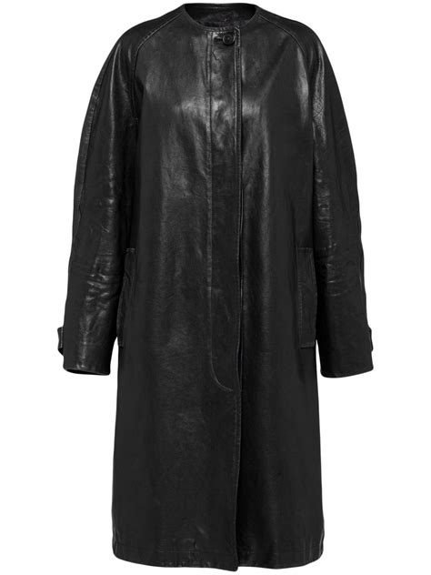 prada single breasted leather coat farfetch