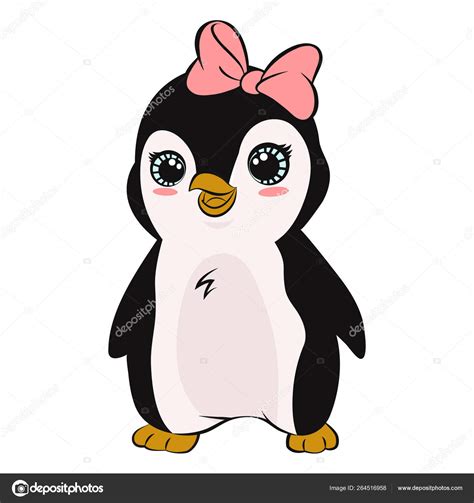 Cute Cartoon Penguin Girl Character Bow Vector Isolated — Stock Vector © Dmvector 264516958