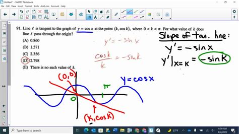 solved 91 line € is tangent to the graph of y cos x at the point k cos k where 0