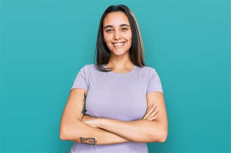 Young Hispanic Woman Wearing Casual Clothes Happy Face Smiling With