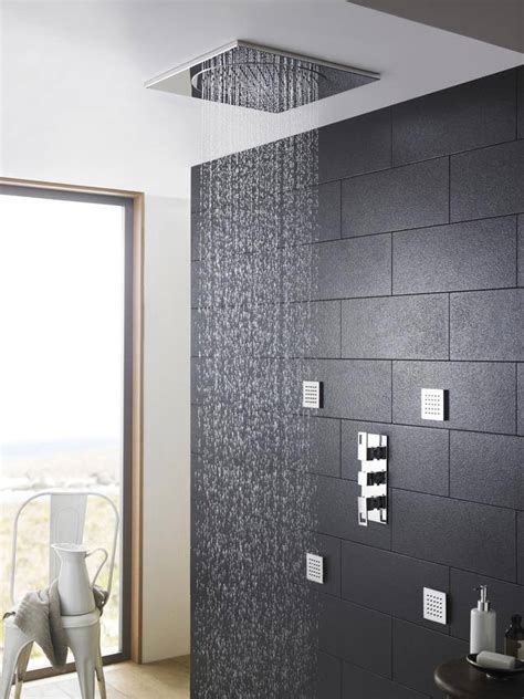 Ceiling fixed shower heads you can love in 2021 wayfair. Hudson Reed Chrome Square Ceiling Tile Fixed Shower Head ...