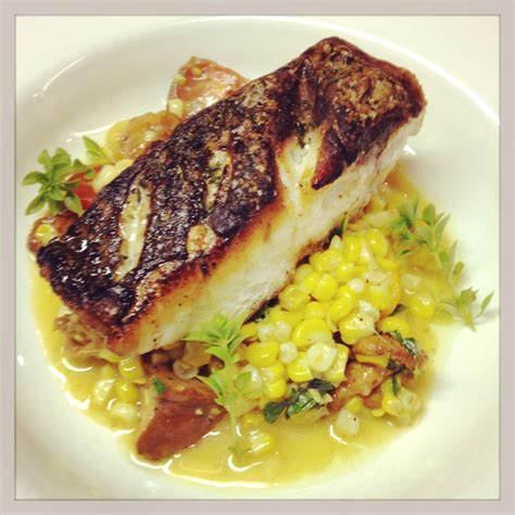Pan Roasted Wild Striped Bass With Local Corn Ragout L Andana S Garden Cherry Tomatoes