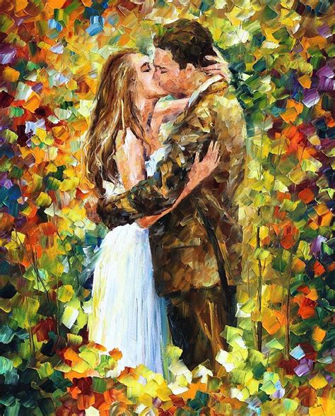 Romantic Kiss Palette Knife Oil Painting On Canvas By Leonid Afremov Painting By Leonid Afremov