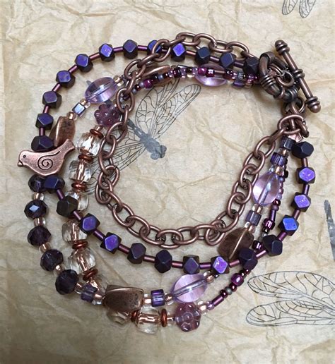 Multi Strand Beaded Bracelet In Purple Copper Color Scheme Making
