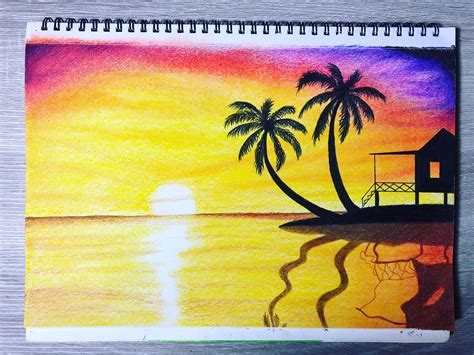 Sunset Drawing For Kids With Oil Pastels How To Draw Scenery Of Red
