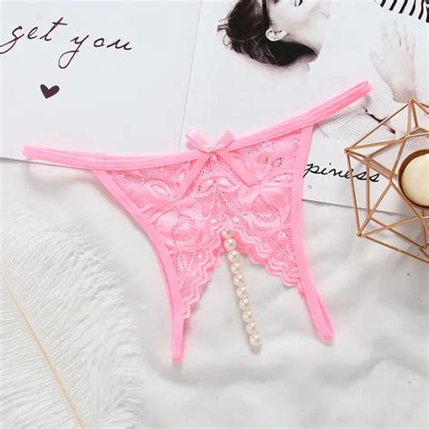 new arrive women sexy opening crotch pearl panties ladies underwear lace female briefs thongs g