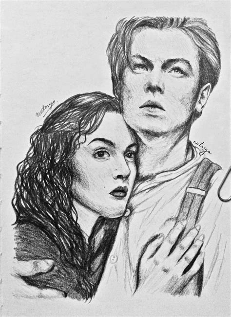 Jack Dawson Leonardo Dicaprio And Rose Dawson Kate Winslet Hand Drawn Portrait Titanic