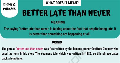 It literally means i am. Better Late Than Never: What Does This Common Idiomatic ...