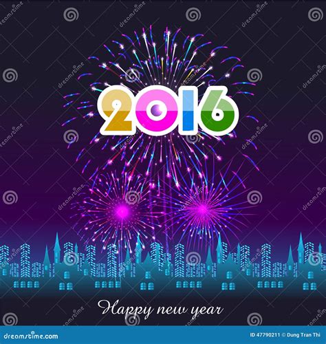 Happy New Year 2016 With Fireworks Background Stock Vector