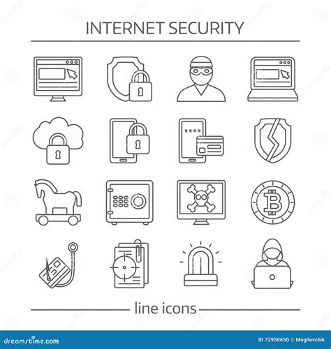Internet Security Linear Icon Set Stock Vector Illustration Of Icons