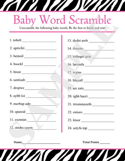 You wouldn't want any one to cheat, would you? Instant Download Printable Baby Word Scramble Pink Zebra