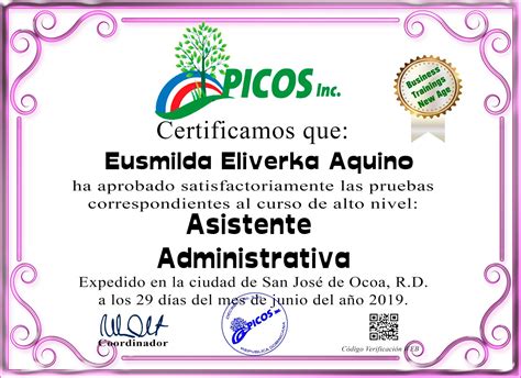 Fundacion Picos Inc Asistente Administrativa Certificados
