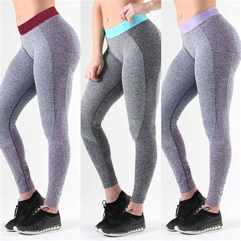 women sports gym hit color splice patchwork workout running pants fitness elastic leggings