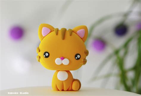 It can be displayed and enjoyed for a lifetime! Red Tabby Cat Figurine / Birthday Cake Topper / Kawaii ...