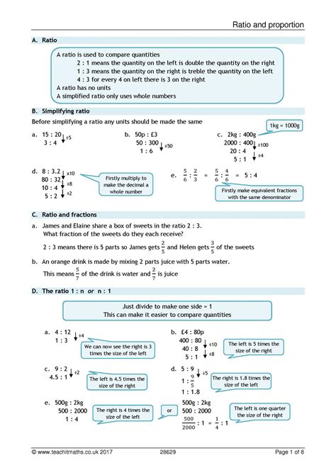 Ratio And Proportion Review Sheet Ks3 4 Maths Teachit