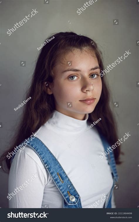 Portrait Serious Caucasian Teenage Girl White Stock Photo 2211904499