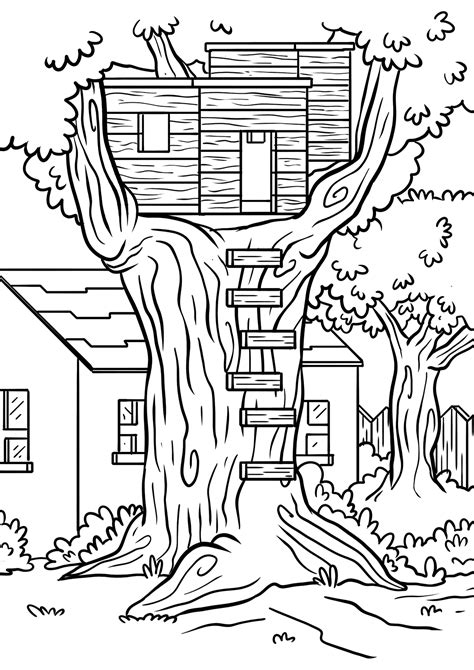 Printable Treehouse coloring page for both aldults and kids.