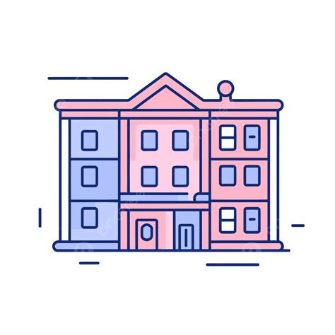 Pink And Blue Building Icon Vector Dorm Lineal Icon Flat Icon Png