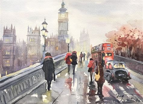 London Street Scene 2015 Watercolour By Jing Chen Street Scenes