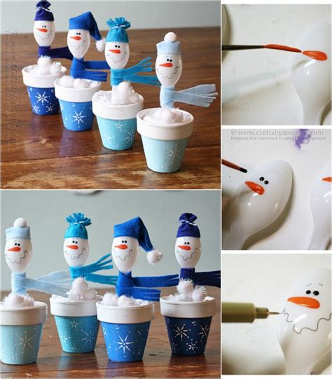 Cute And Easy Christmas Craft Diy Plastic Spoon Snowmen Diy And Crafts