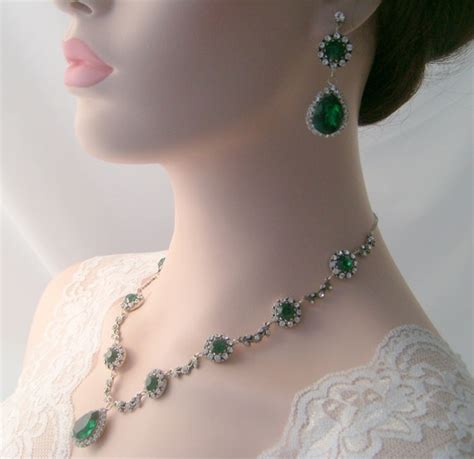 Emerald Necklace Bridal Necklace Set Emerald Green Vintage Inspired