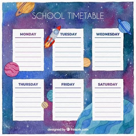 Download School Timetable Template With Watercolor Galaxy For Free
