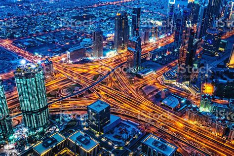 Modern Dubai Cityscape At Twilight United Arab Emirates Stock Photo