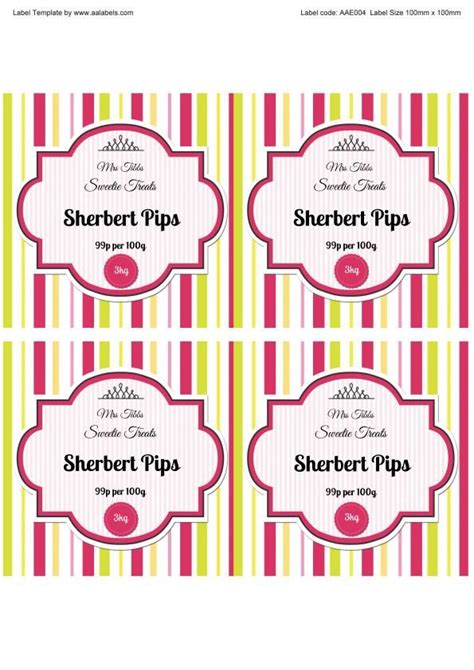 Sherbet Pips Sweet Jar Label Template Image Free Label Templates Shape