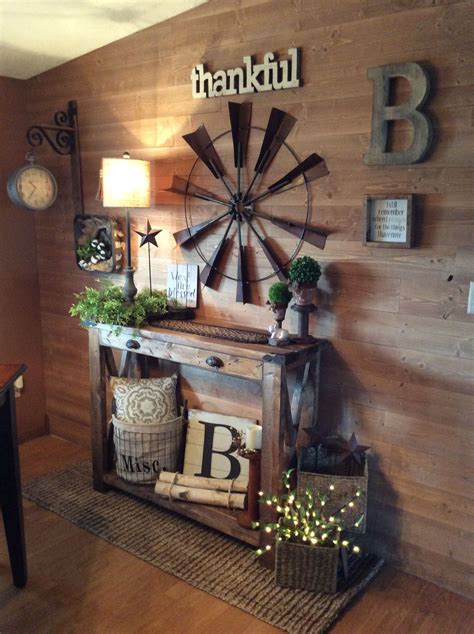 How to decorate with different style pictures on wall. Farmhouse shiplap wall and entry table | Decor, Rustic wall decor, Farm house living room