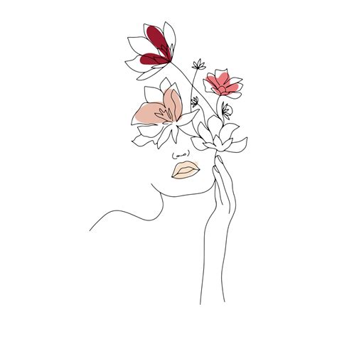 Minimal Line Art Woman With Flowers I Art Print By Better Home X