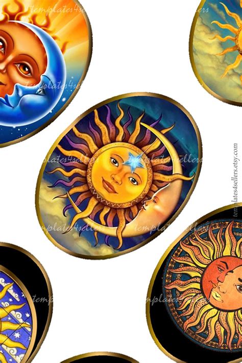 Digital Collage Sheet Sun And Moon Oval 30x40mm Mages Jewelry Original