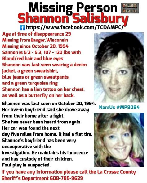 Shannon Salisbury Missing Wisconsin Tcdampc Shannon