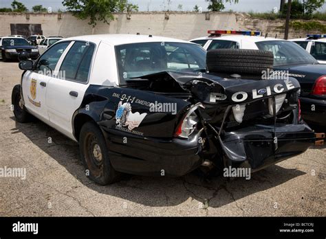 Wrecked Police Cars Cleveland Ohio Stock Photo Alamy
