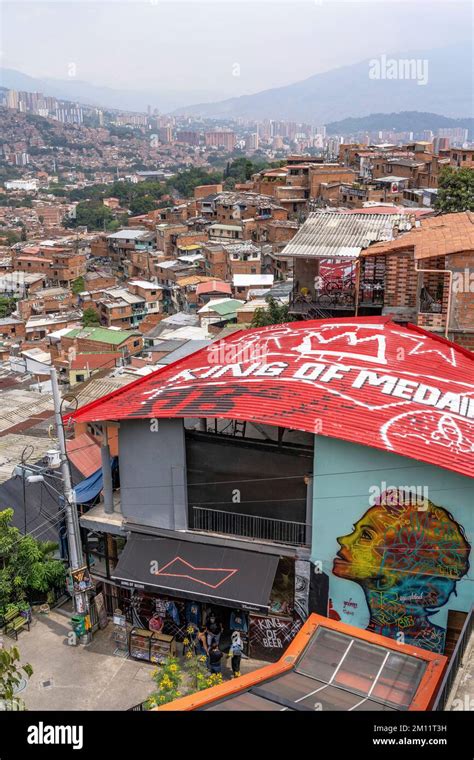 View Of Medellin From The Vantage Point In Comuna 13 Hi Res Stock