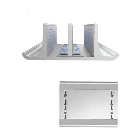 There is an extra room to stash your external. Adjustable Metal Vertical Laptop Stand - Electronica 24/7