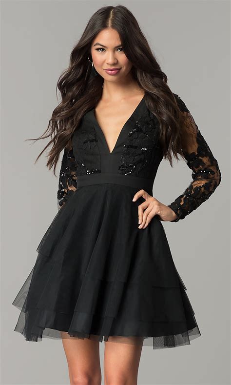 Black Lace Bodice Short Holiday Party Dress Promgirl