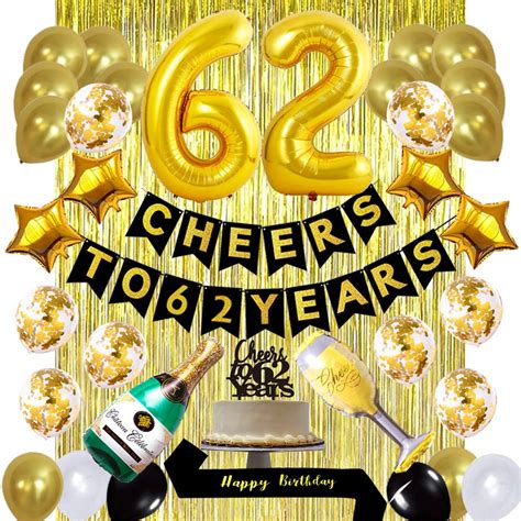 Buy Gold 62nd Birthday Decorations Kit Cheers To 62 Years Banner