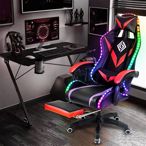Hoffree Gaming Chair With Rgb Led Lights Ergonomic Computer Chair With