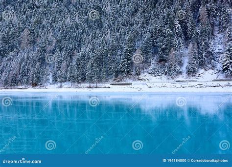 The Turquoise Lake Completely Frozen By The Great Frost Of The North