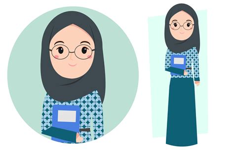 Muslim Teacher In Hijab With Cute Cartoon Character Illustration